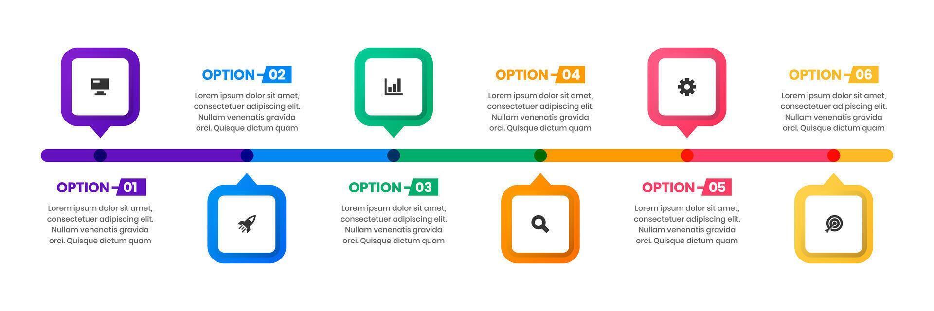 Timeline Infographic Element Design Templates with Icons and 6 Options. Suitable for Process Diagram, Presentations, Workflow Layout, Banner, Infographic vector
