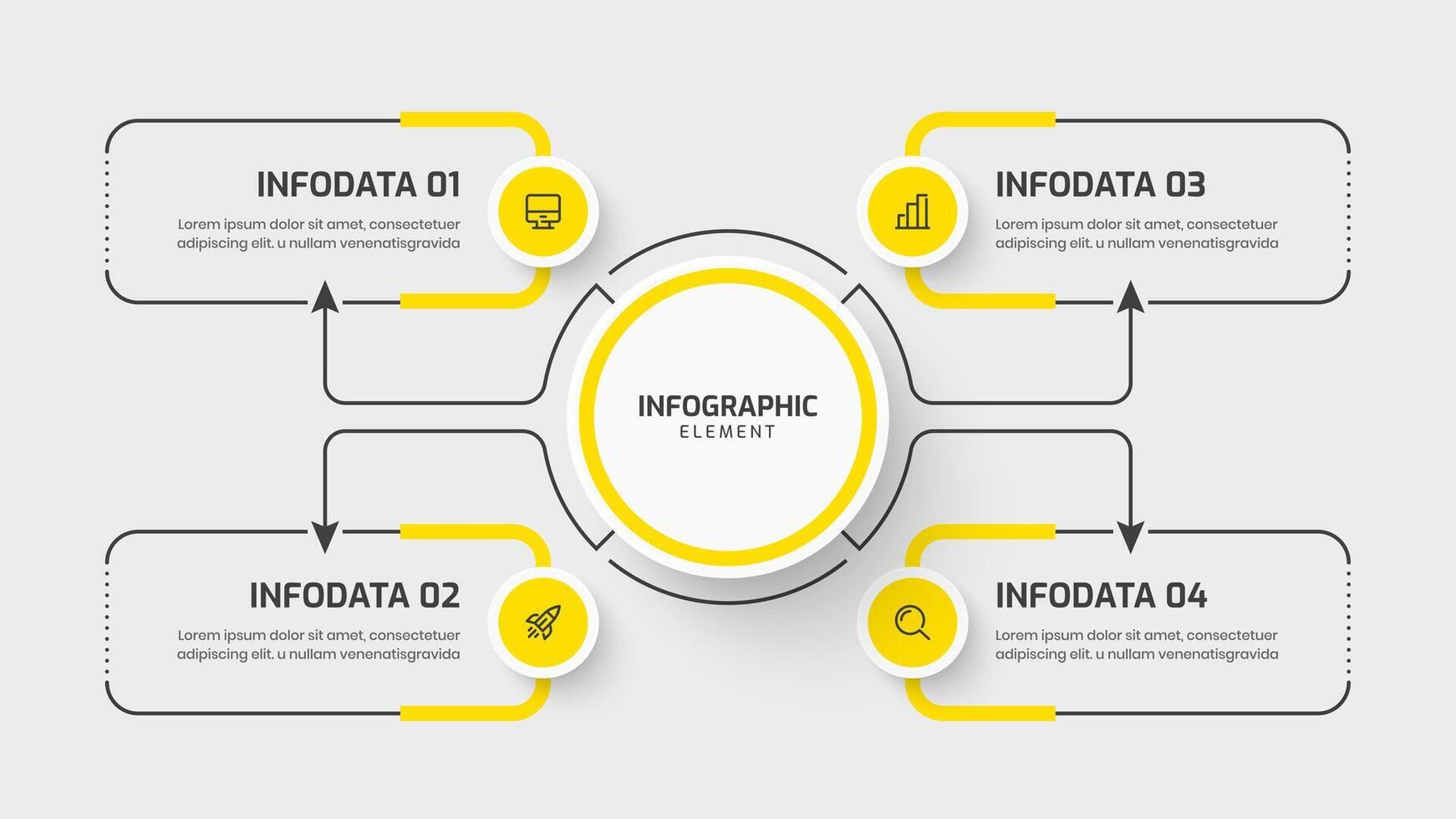 Business Central Circle Infographic Template with Yellow Color, Circle Label, Line, 4 Option for Presentation, Flowchart vector