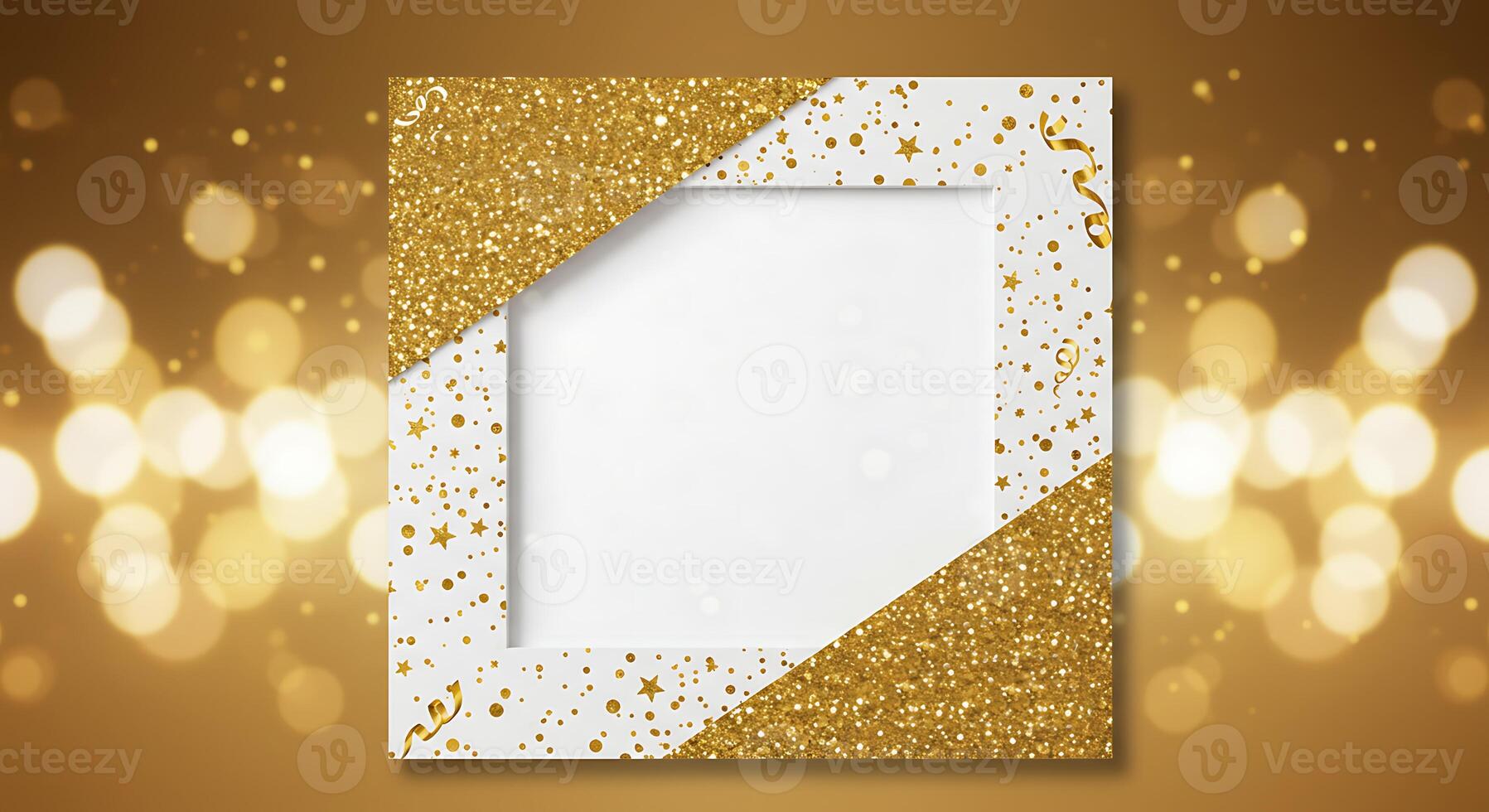 Elegant Golden Glitter Photo Frame Design for Festive Celebrations