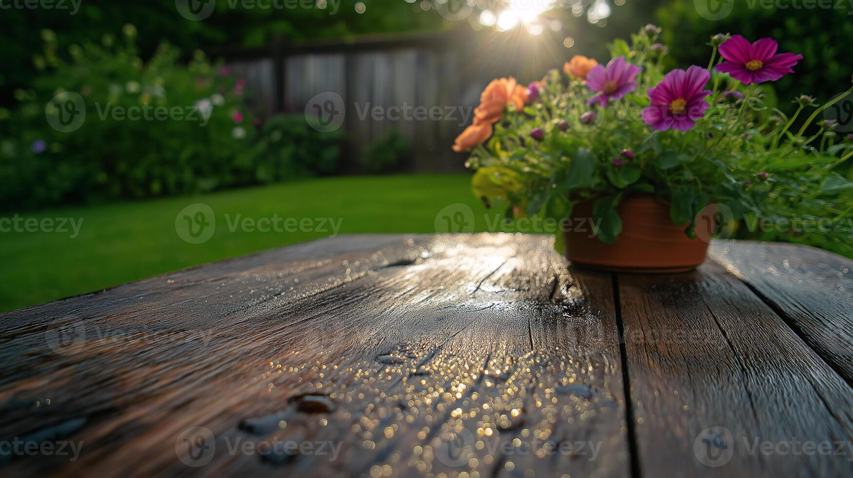 A flower pot on a table photo