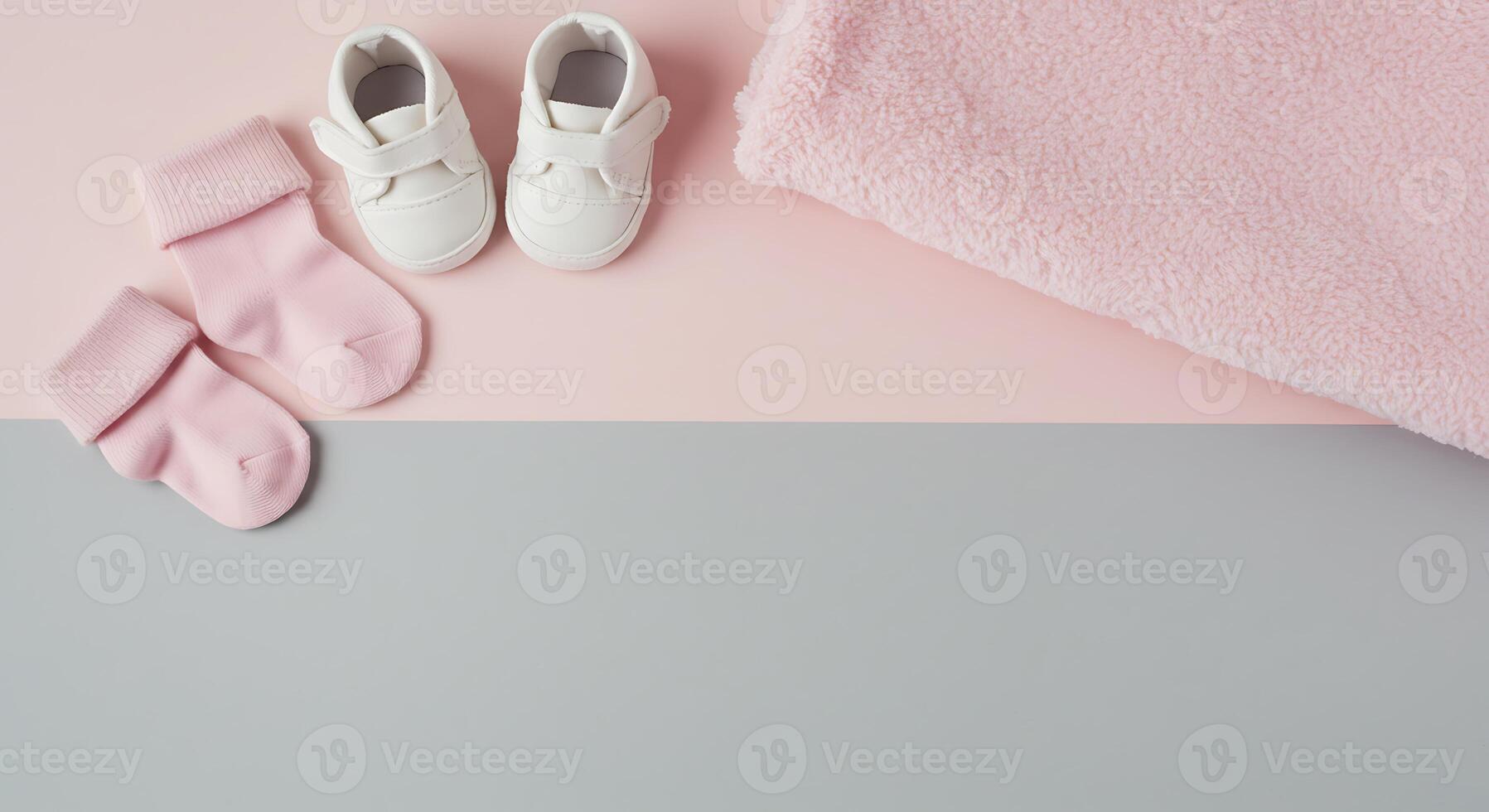 Adorable Baby Girl's Outfit Pink Socks, White Shoes, and Soft Blanket photo