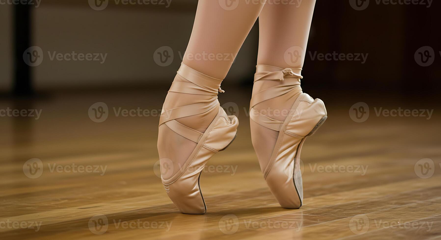 Elegant Ballerina Pointe Shoes on Wooden Floor photo