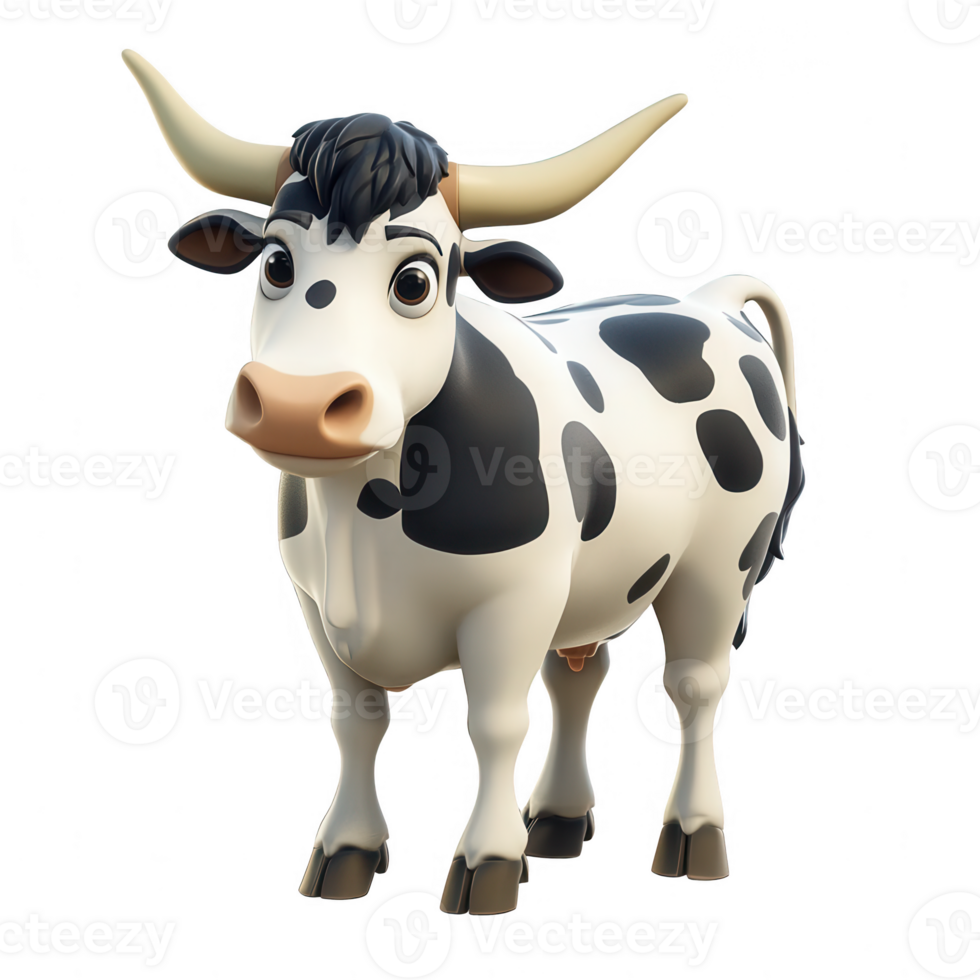 Charming Cartoon Cow Illustration with a Friendly Expression and Playful Markings png