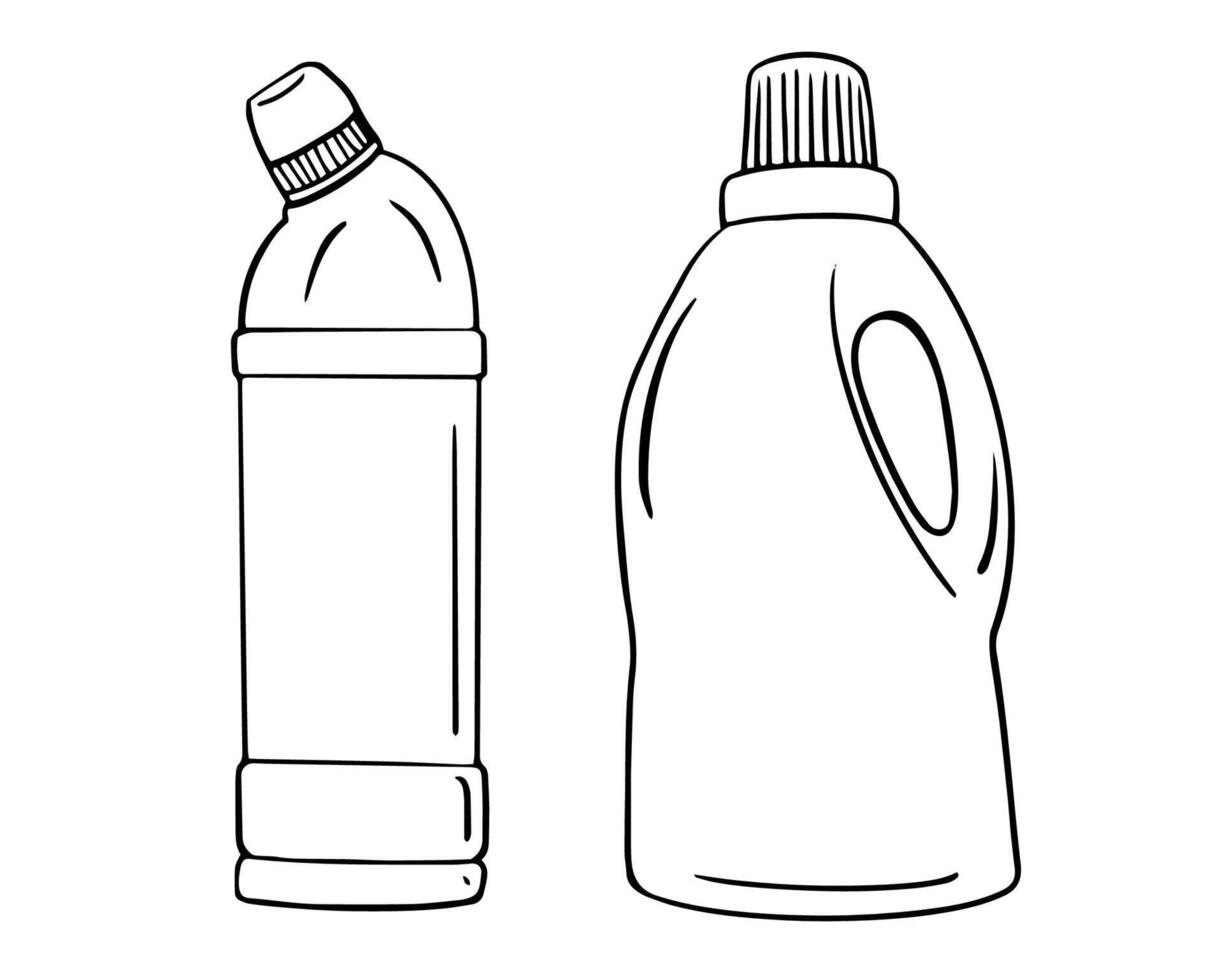 bottle for liquid laundry detergent or cleaning agent or bleach or fabric softener. Collection of packaging. linear illustration. vector
