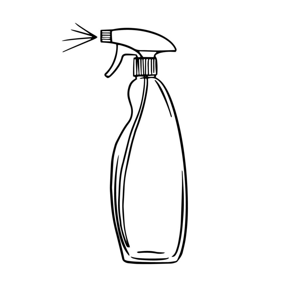spray bottle doodle sketch icon used for cleaning, gardening and disinfection. Ideal for posters, banners, packaging, and household product package design. vector