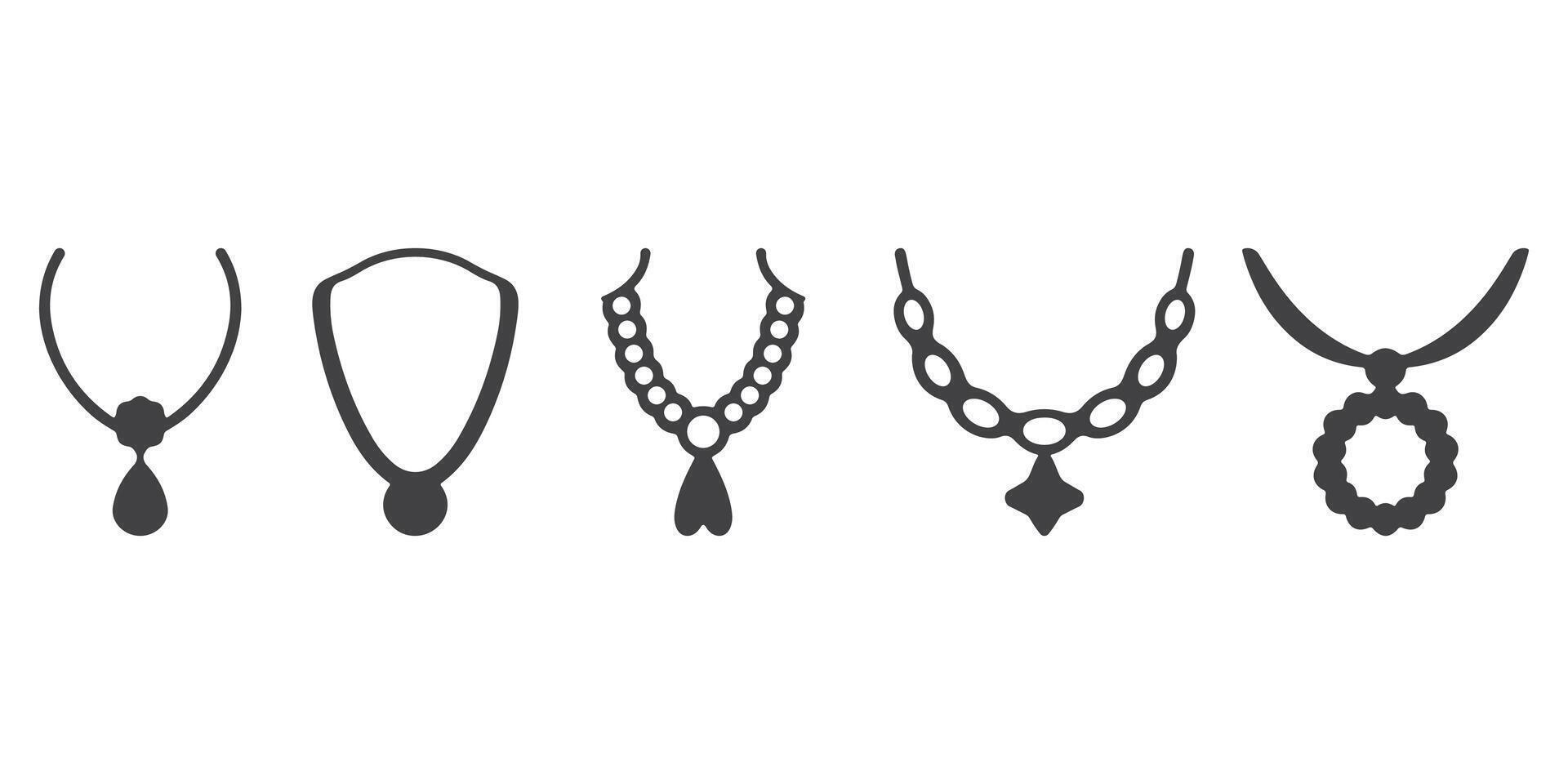 Necklace Icons Silhouette Set vector