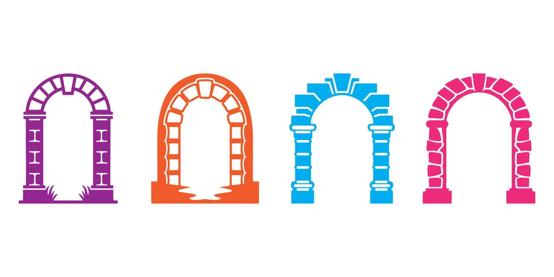 Professional Stone Arch Icons Silhouette Illustration vector