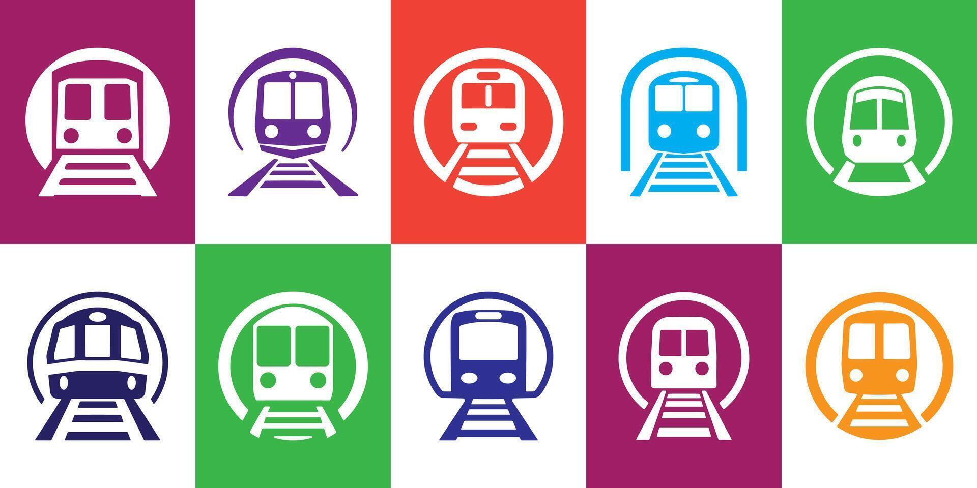 Professional Subway Train Icons Silhouette Illustration vector