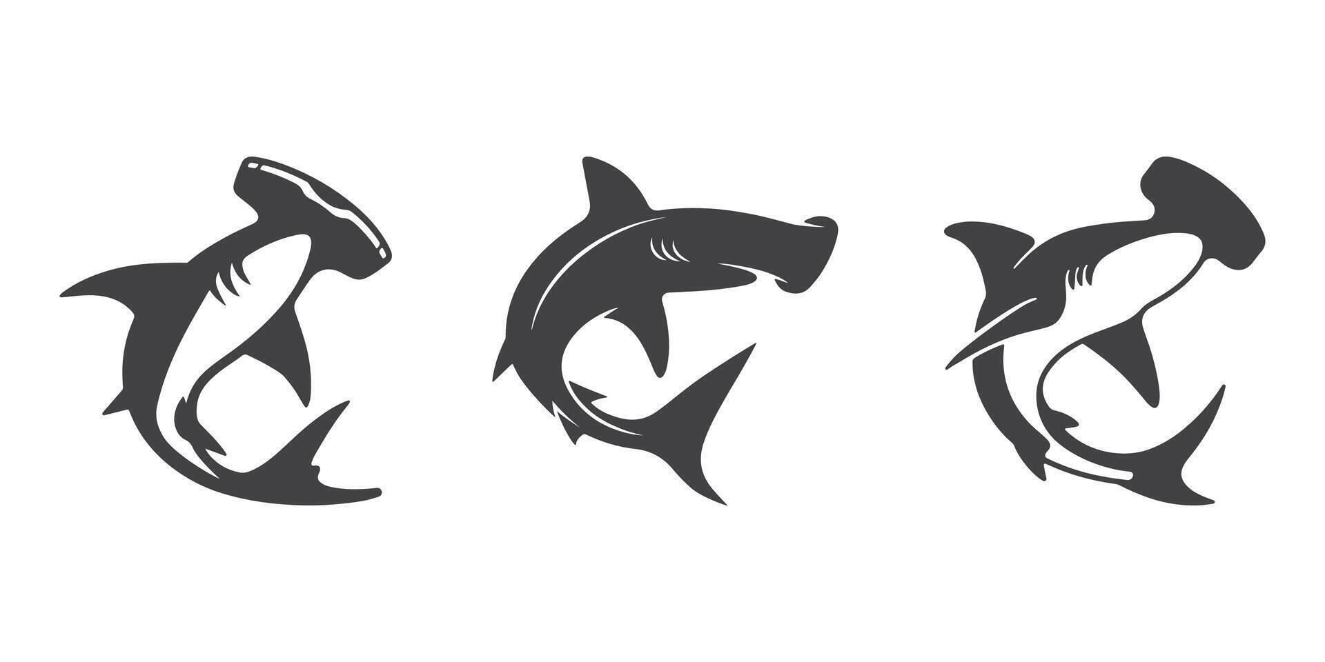 Professional Hammerhead Shark Icons Silhouette Illustration vector