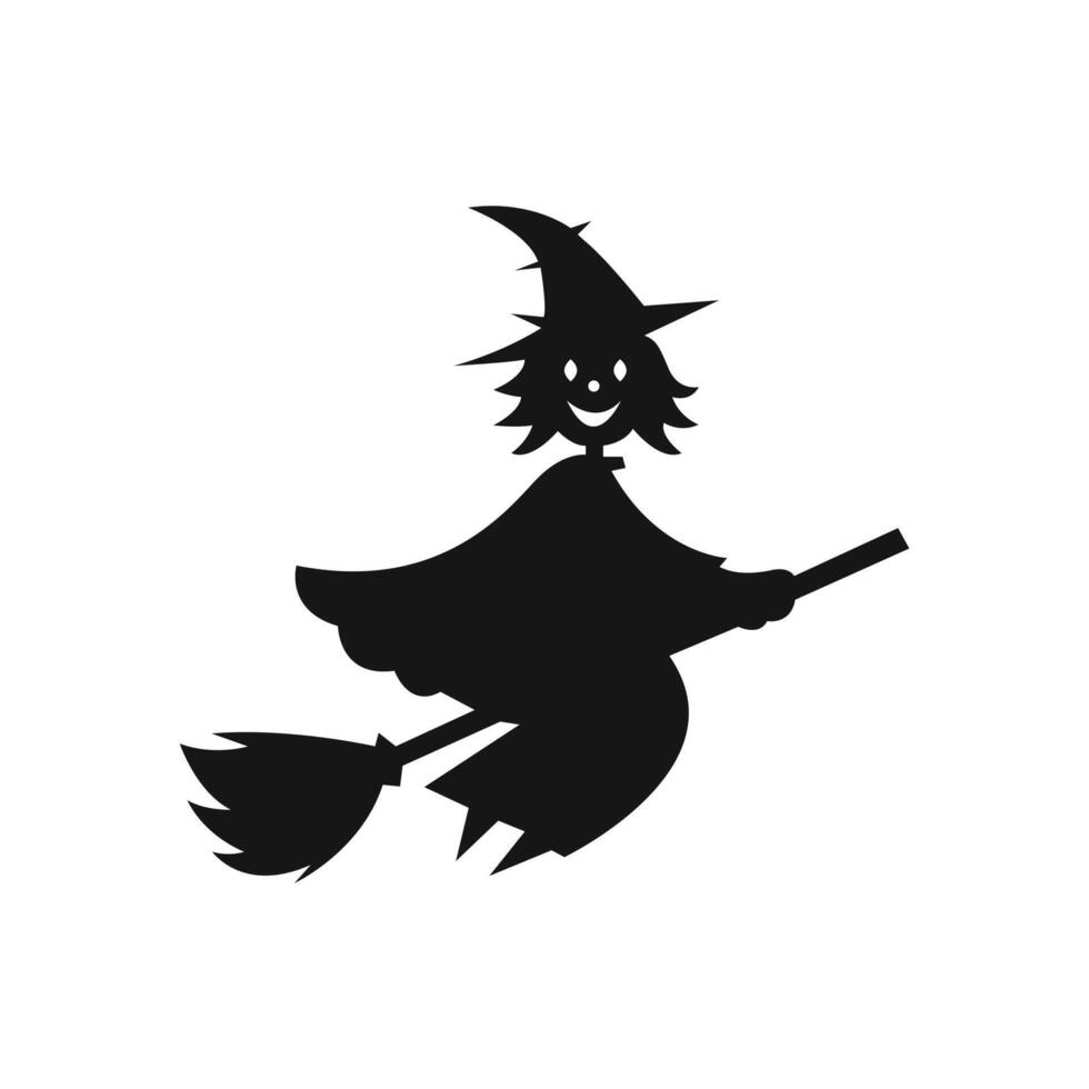 Witch flying on a broomstick in silhouette vector