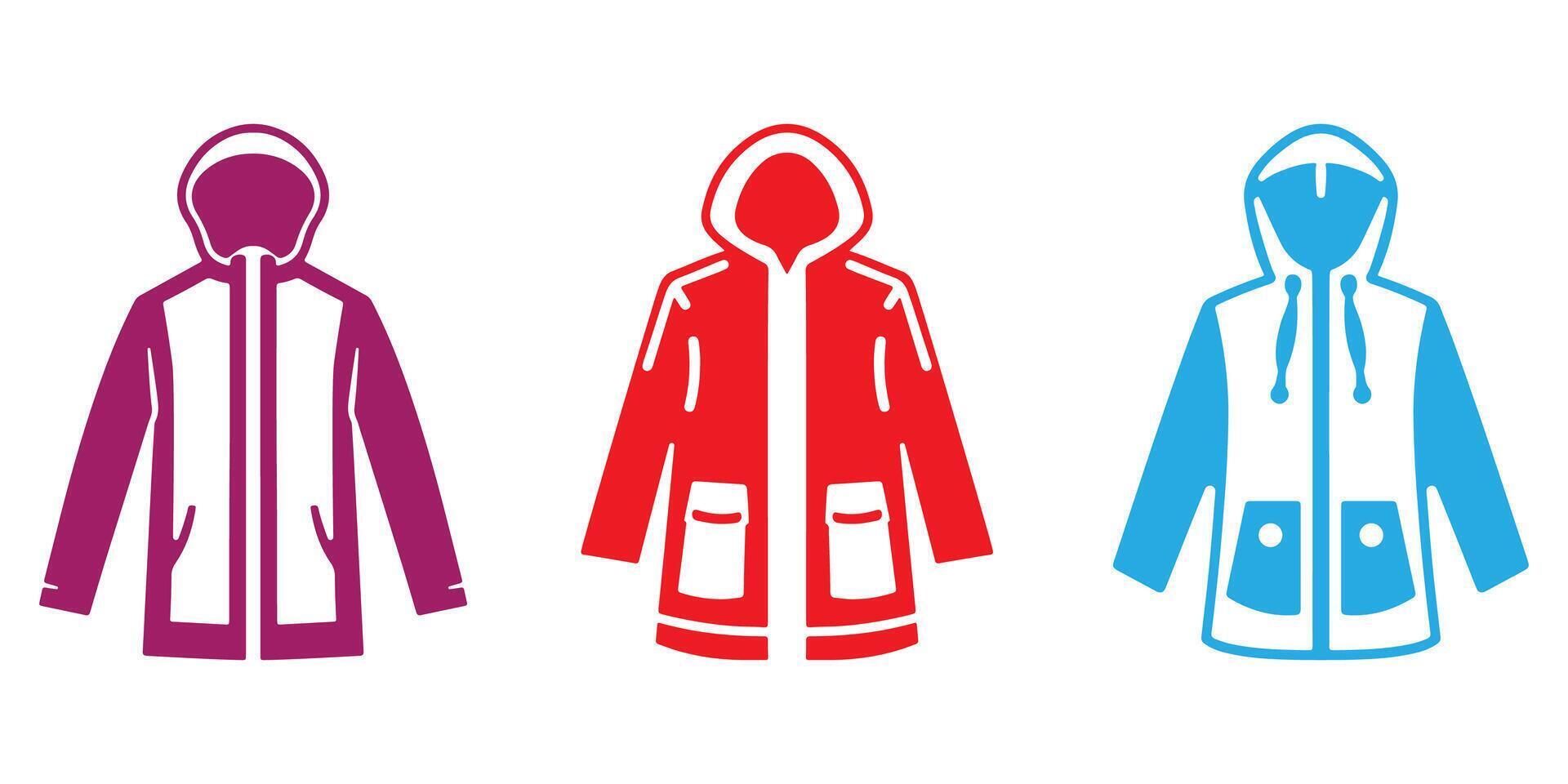Professional Hiking Raincoat Icons Silhouette Illustration vector