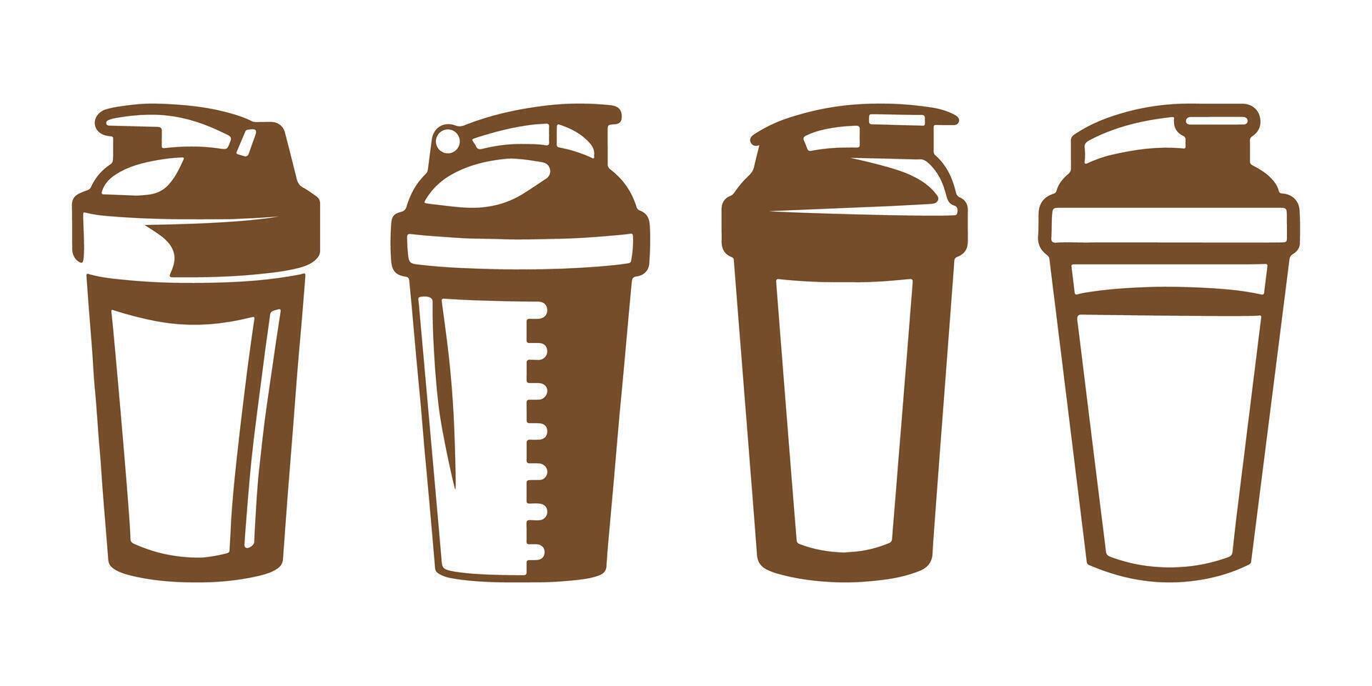 Professional Protein Shaker Cup Icons Silhouette Illustration vector