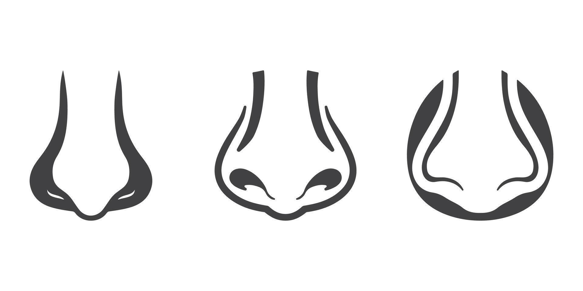 Human Nose Icons Silhouette Set vector