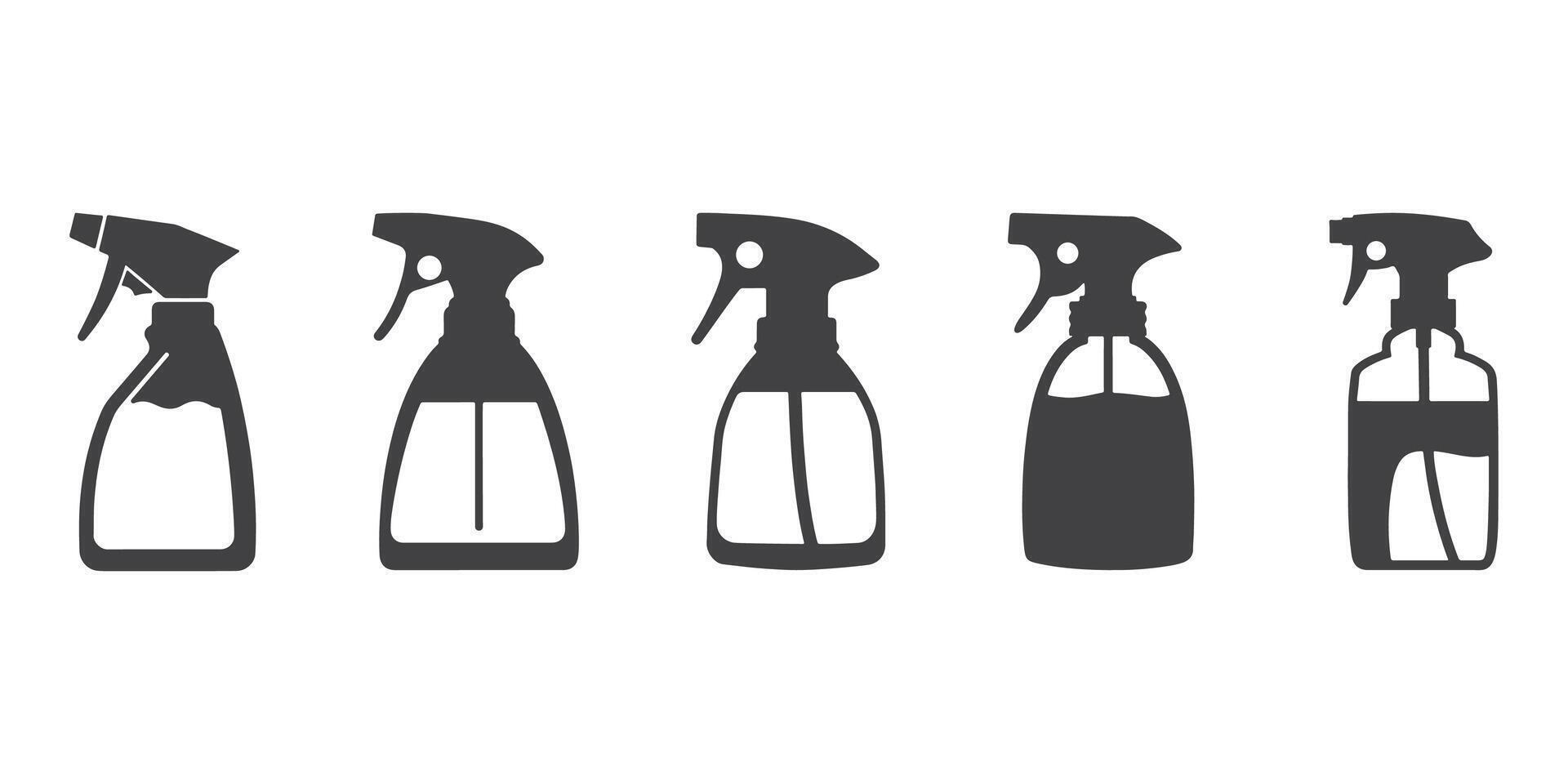 Cleaning Spray Bottle Icons Silhouette Set vector
