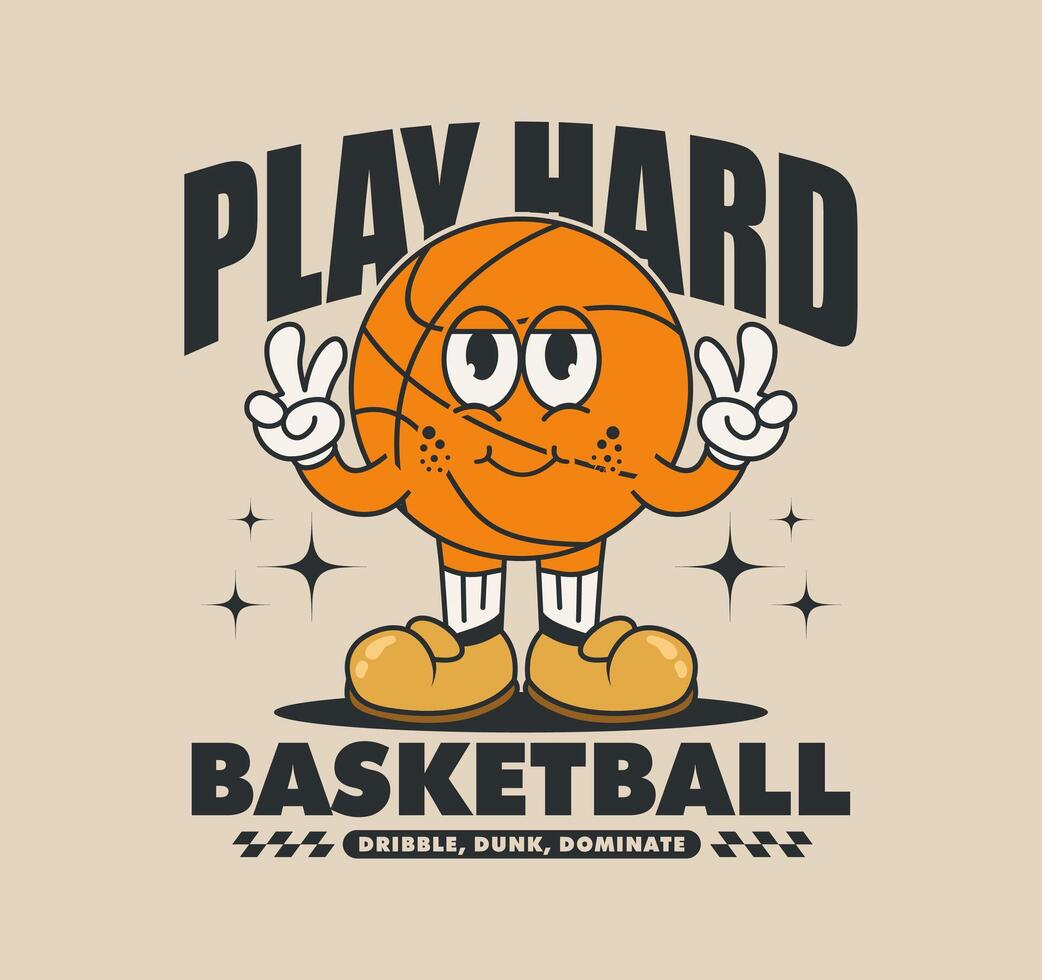 Retro cartoon basketball mascot design vector