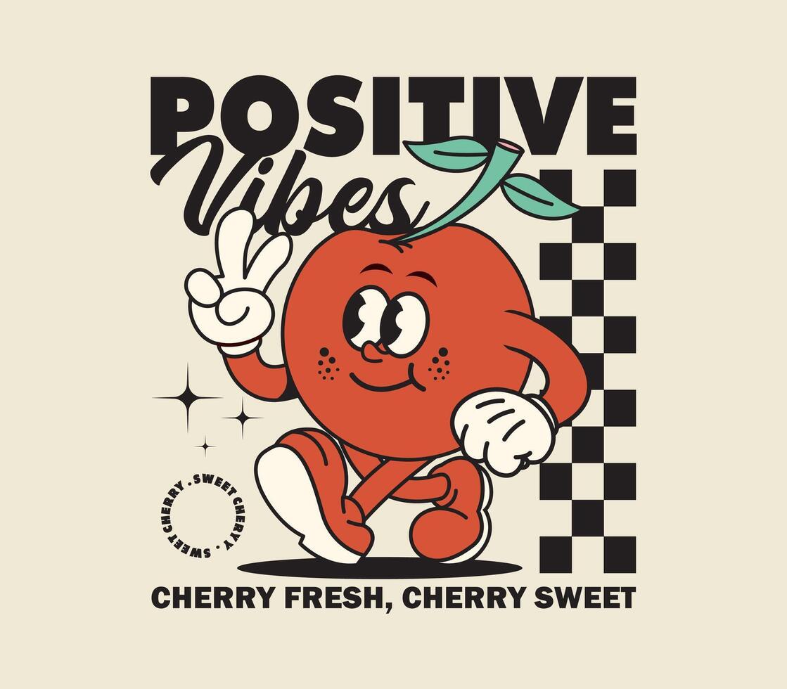 Funny cartoon cherry character in retro cartoon style vector