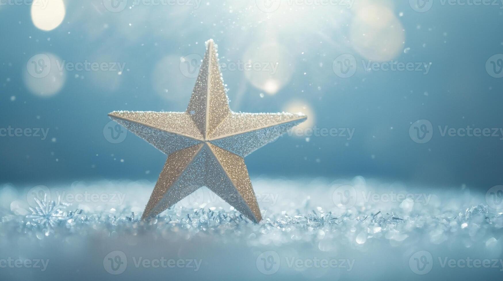 A sparkling gold star rests on a snowy surface, capturing the essence of winter's enchantment photo
