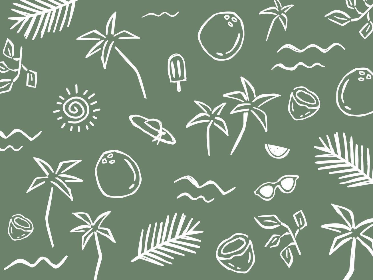 Element of summer doodle line simple style on green background. vector