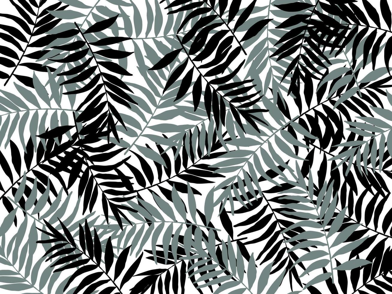 black topical plant leaves line drawn pattern. Symbol silhouette style. vector