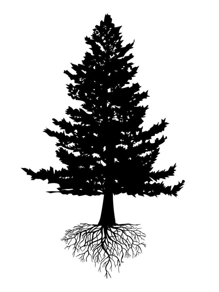 Black Trees and root symbol for logo simple style. vector