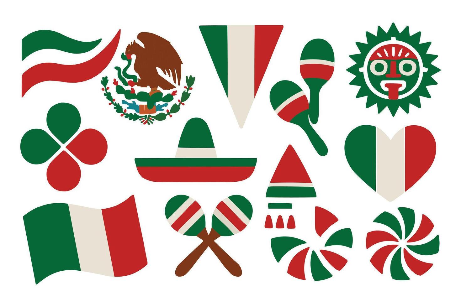mexico flag and symbols set vector