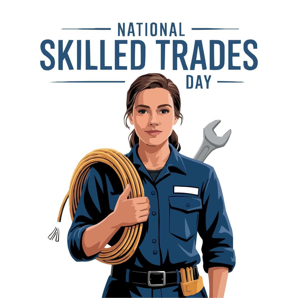 National Skilled Trades Day Worker artwork with Tools vector