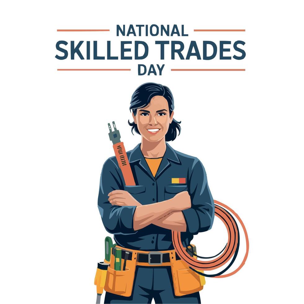 National Skilled Trades Day Worker Illustration with Tools vector