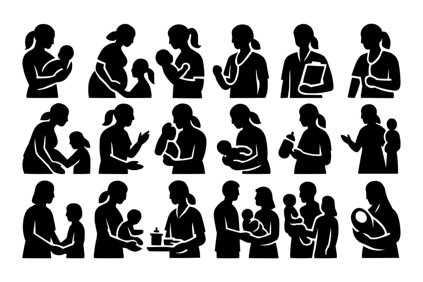 Mother and Child Silhouette Icon Set vector