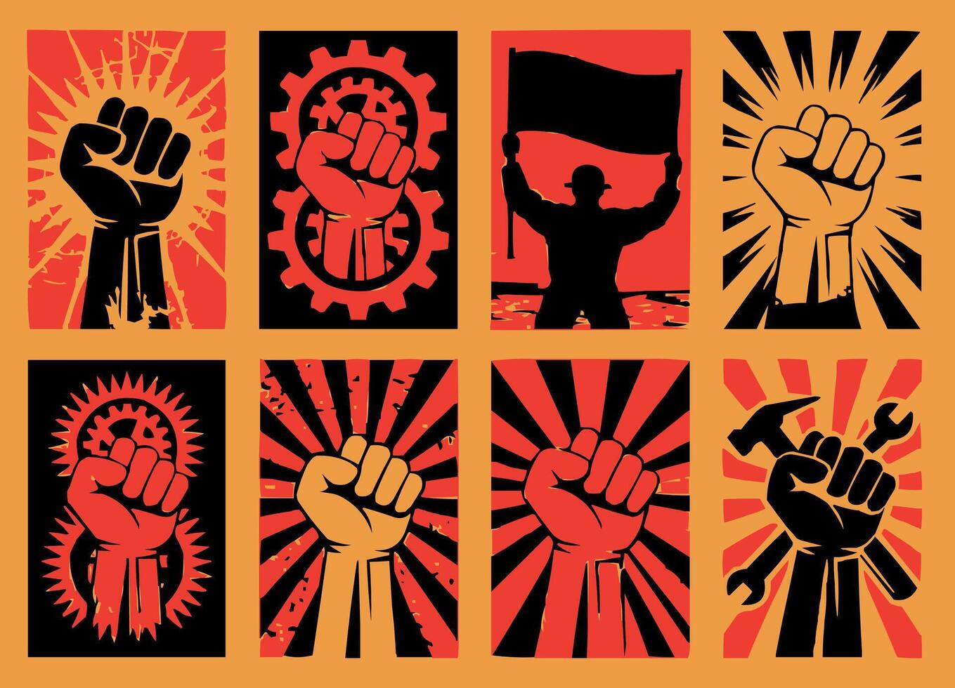 a set of different posters with clenched fists vector