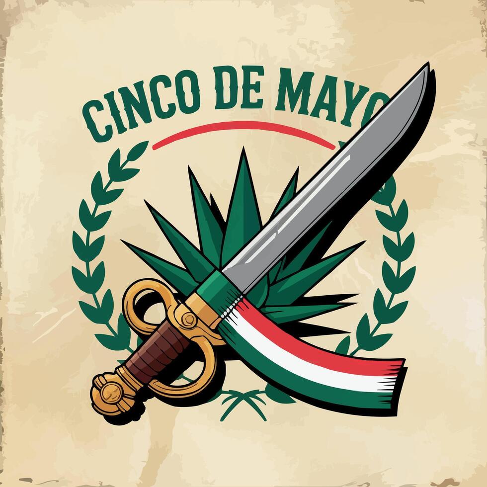 vintage cinco de mayo emblem with a knife and laurel wreath vector