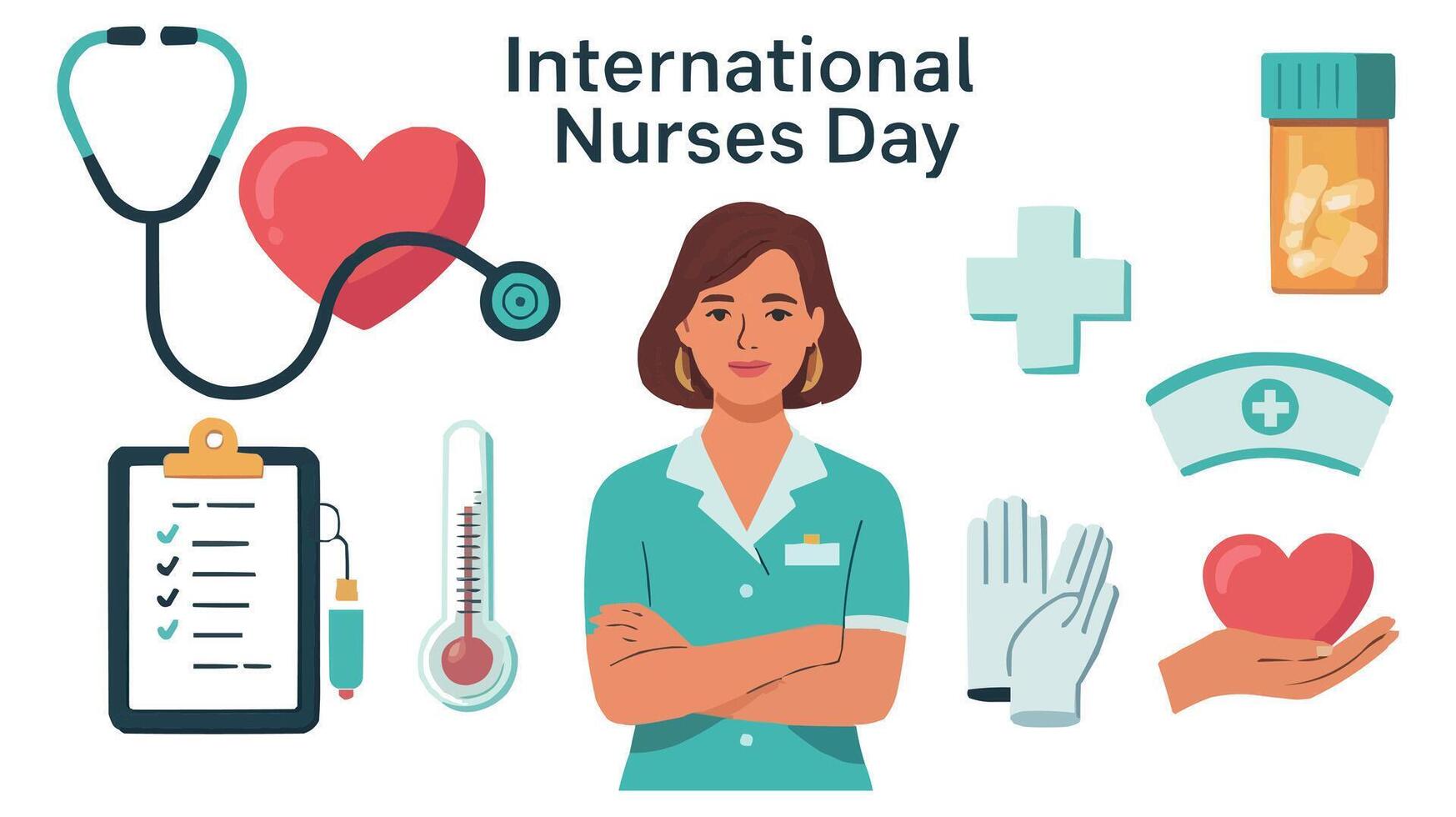 International Nurses Day Flat Illustration with Medical Elements artwork vector