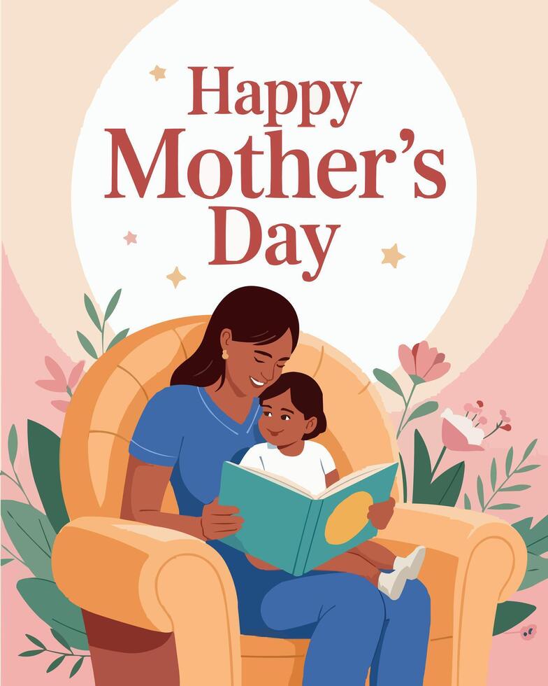 mothers day greetings card with mother reading to her child vector