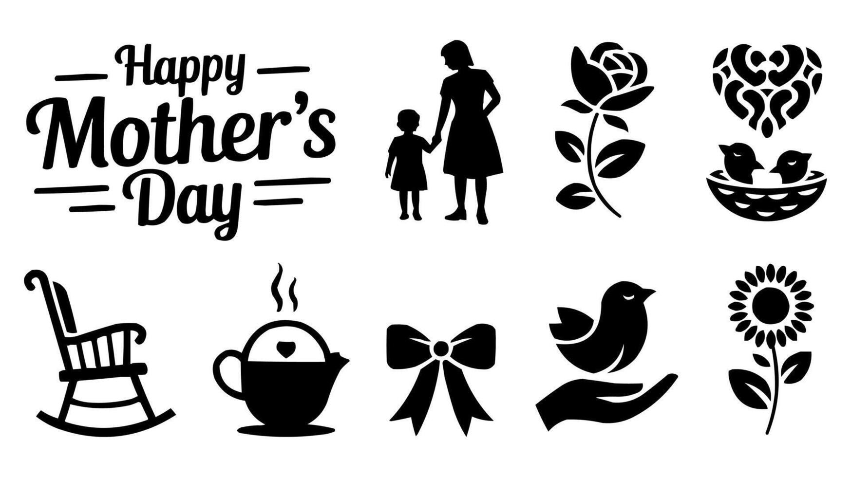 happy mother's day set icons vector