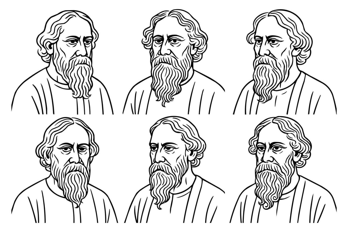 Minimal Line Art Portraits of Rabindranath Tagore Collection vector