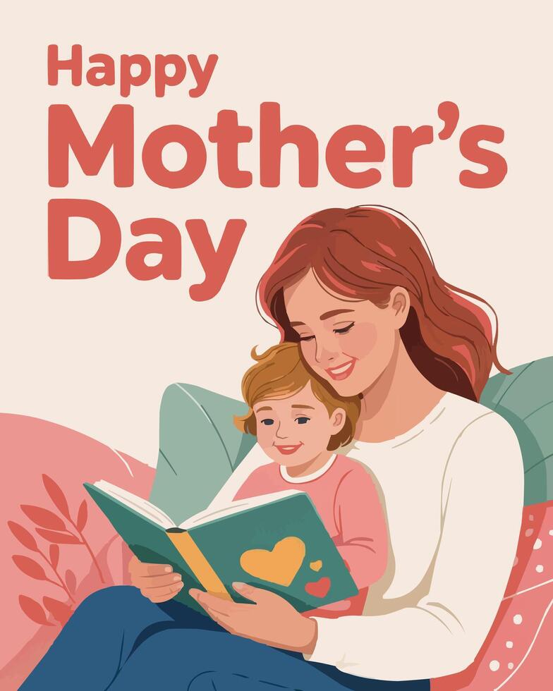 mothers day card with happy mother and daughter vector