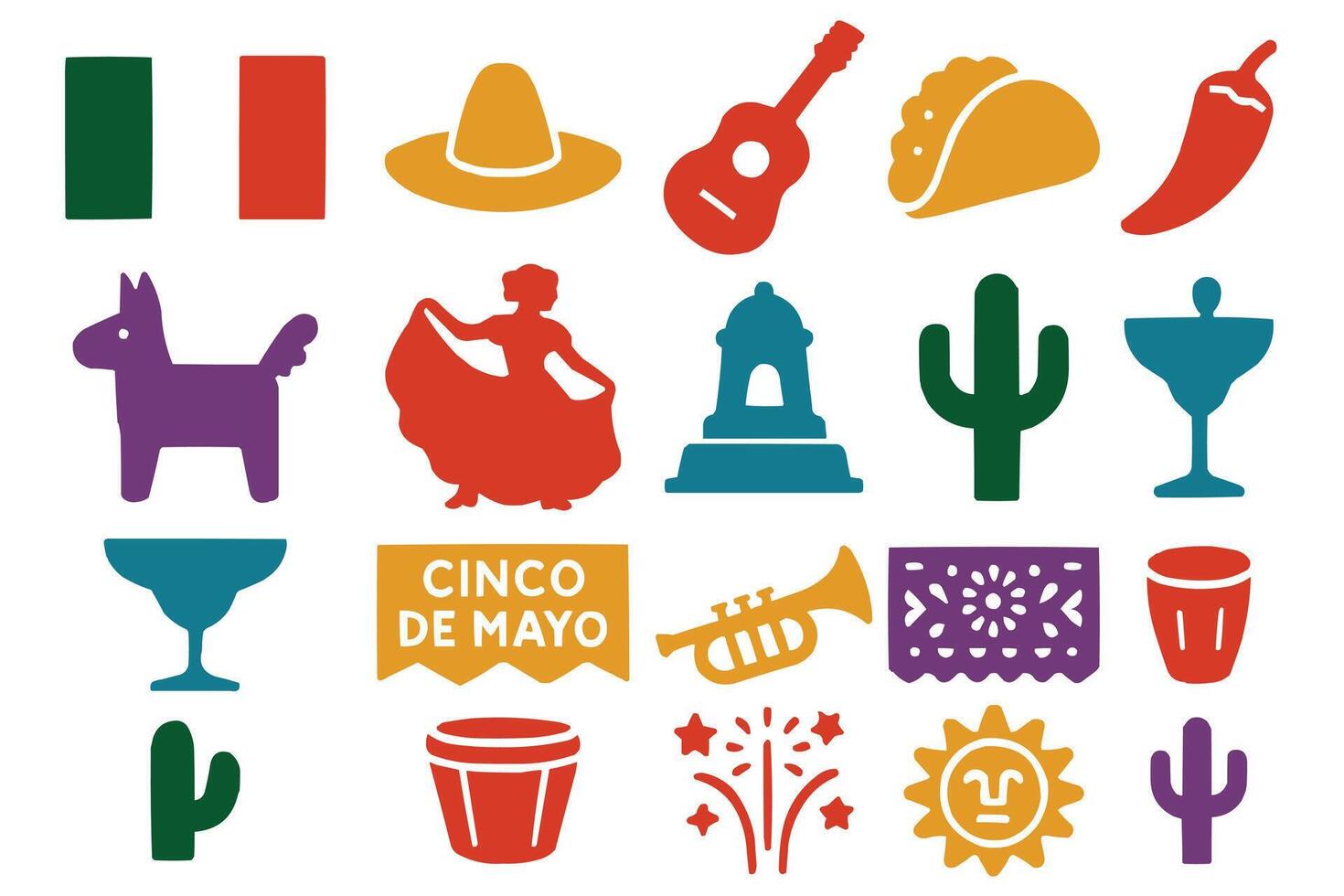 Colorful Cinco de Mayo Icons and Mexican Celebration Elements vector