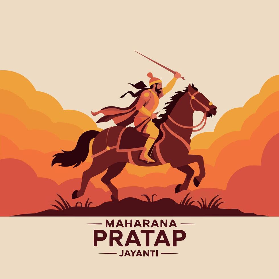 Maharana Pratap Riding Horse Illustration for Jayanti Celebration vector
