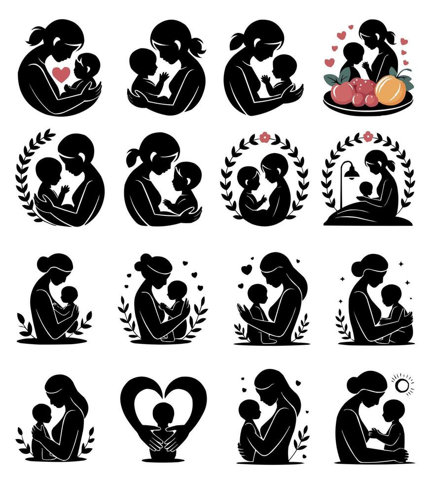 mother and child icons set, mother and child silhouette, mother and child silhouette, mother and child vector