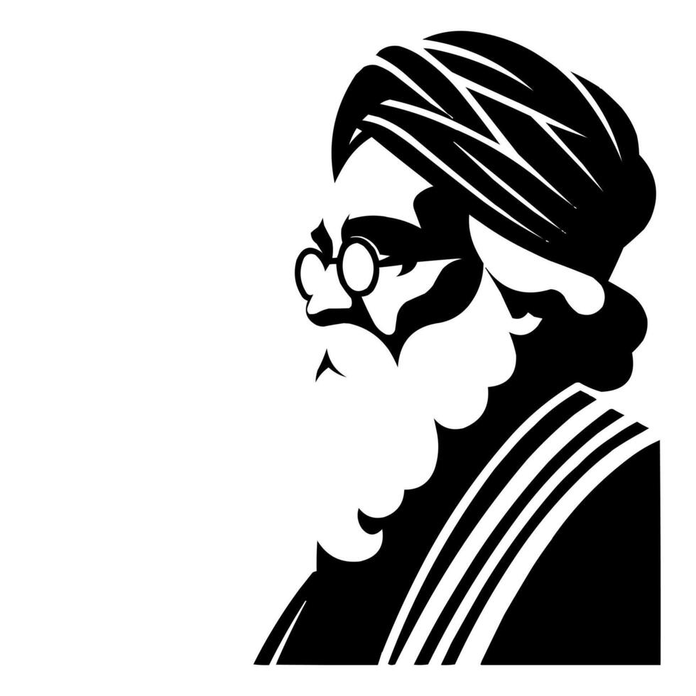 a black and white silhouette of a man with a beard and glasses vector