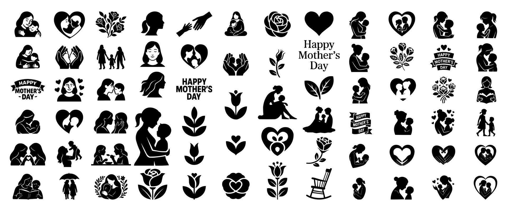 mothers day set of silhouettes vector