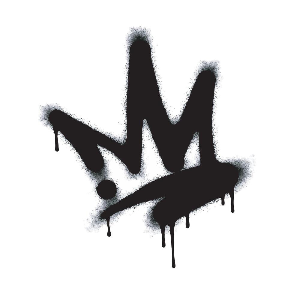 collection of spray painted graffiti crown signs in black on white. Crown drop symbol. isolated on white background. brush illustration vector