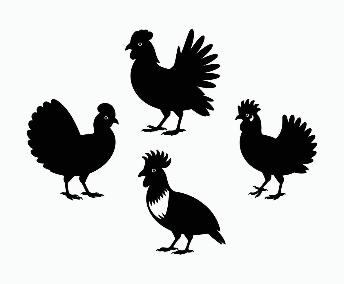 Junglefowl Silhouette EPS Template on White Background vector