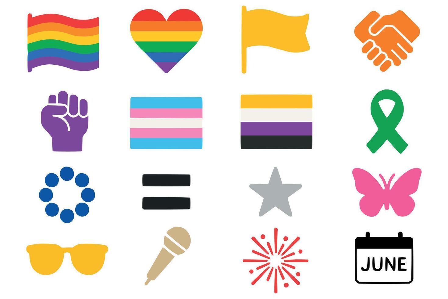 Pride Icons LGBT Equality Symbols Colorful Inclusive Celebration Graphics vector