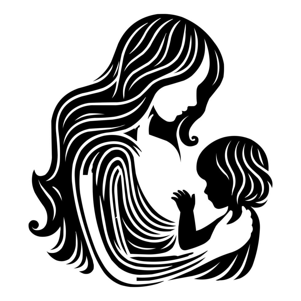 a mother and child silhouette in black and white vector