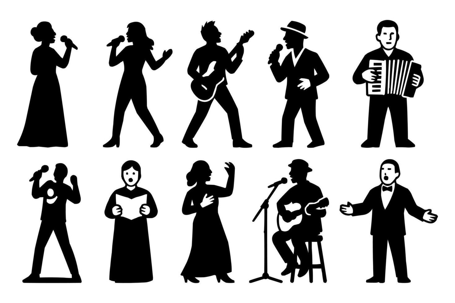 European Singer Silhouette Icons Set for Music and Performance Design vector