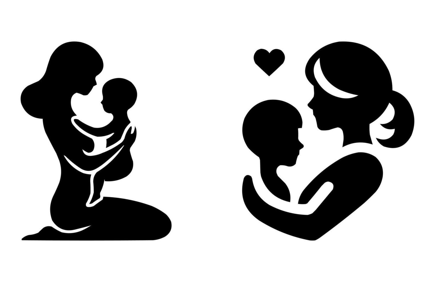mother and child silhouette icons set vector