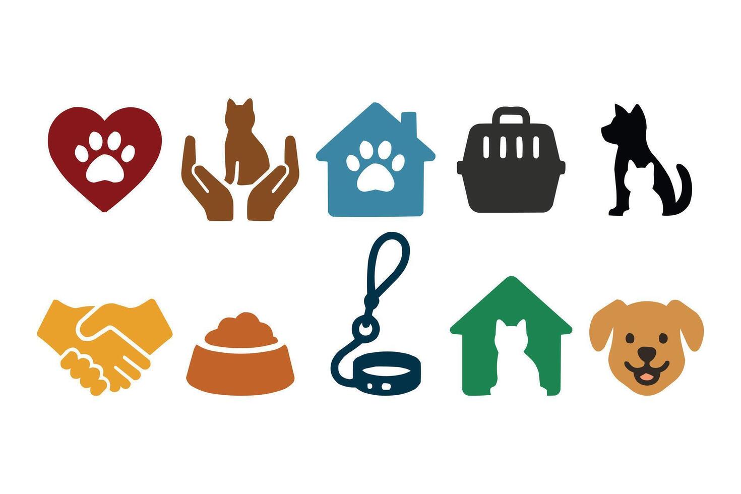 Pet Care Icons Veterinary Adoption Rescue Shelter Animal Welfare Graphics vector