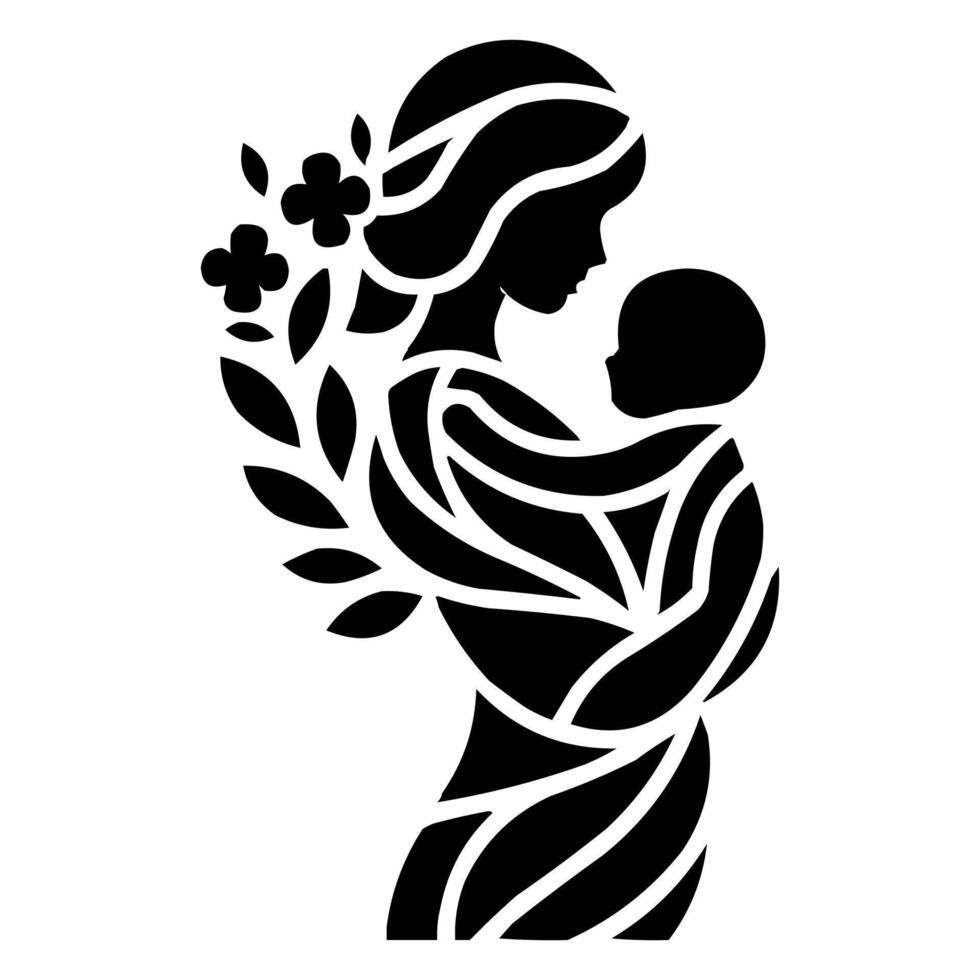 mother and child silhouette, illustration vector