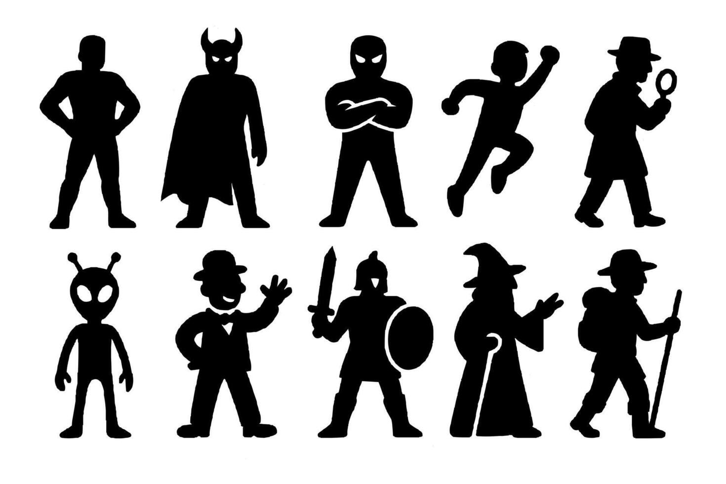 Superhero Villain Character Silhouettes Icons Fantasy Detective Monster Alien Wizard artwork vector