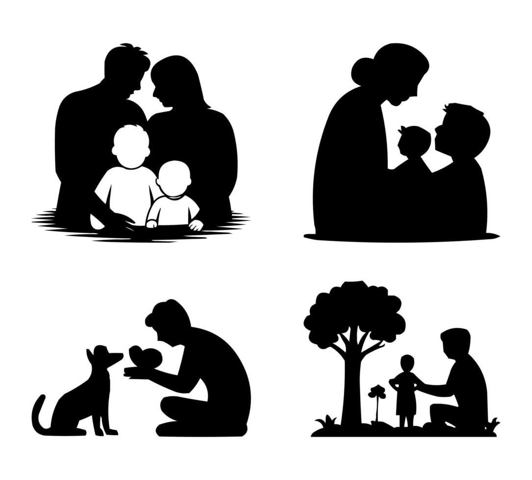 silhouettes of a family with a dog and a child vector